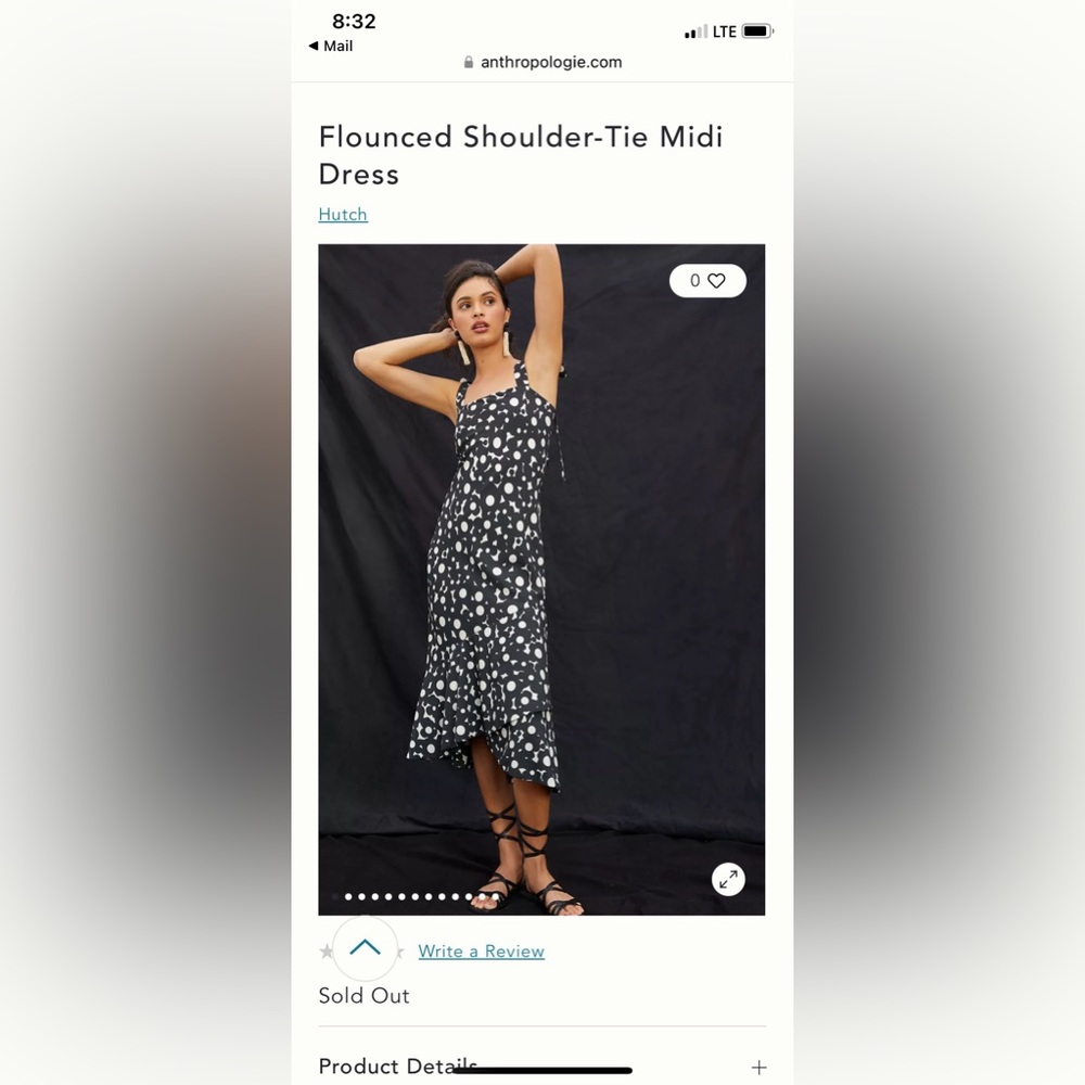 Anthropologie Hutch Flounced Shoulder-Tie Midi Dress medium NWT